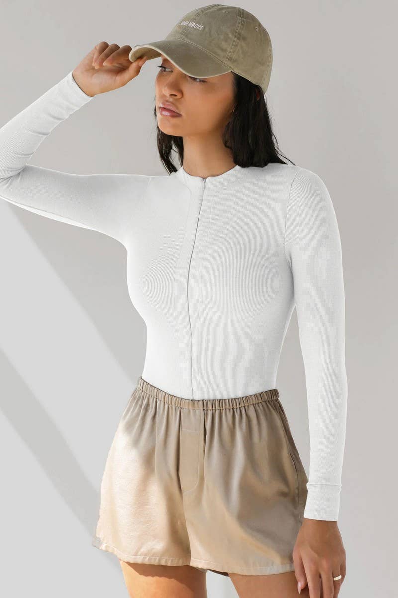 SEXY ZIP UP LONG SLEEVE TOPS BODYSUITS_CWSBS0110