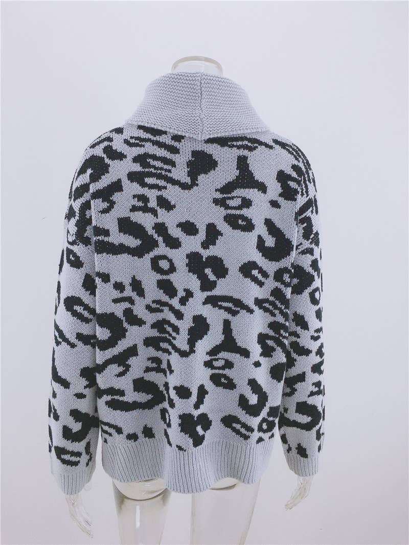 LEOPARD PRINT SWEATER LOOSE TURTLENECK SWEATER