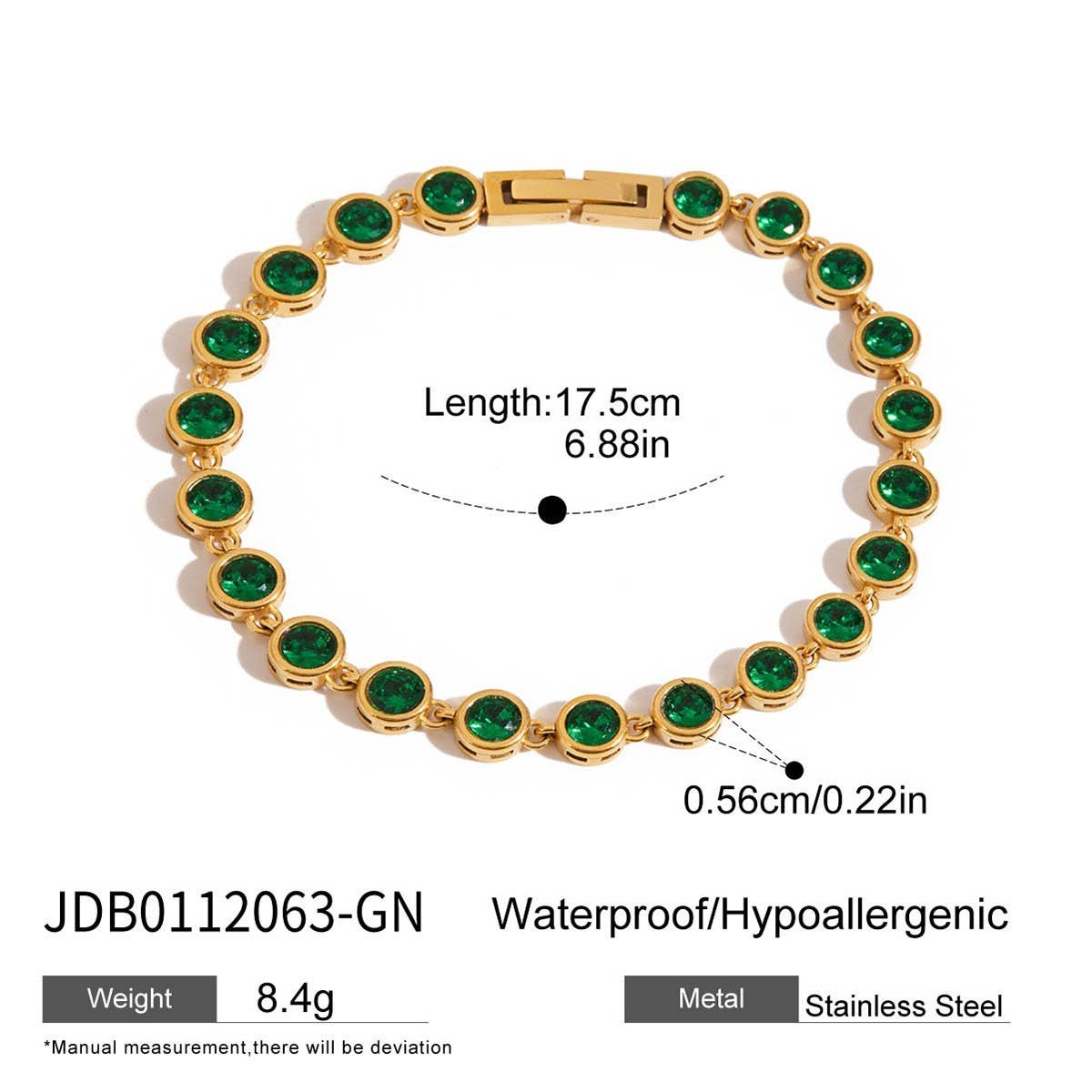 18K Gold Green Zircon Tennis Chain Bracelet_CWAJE4780