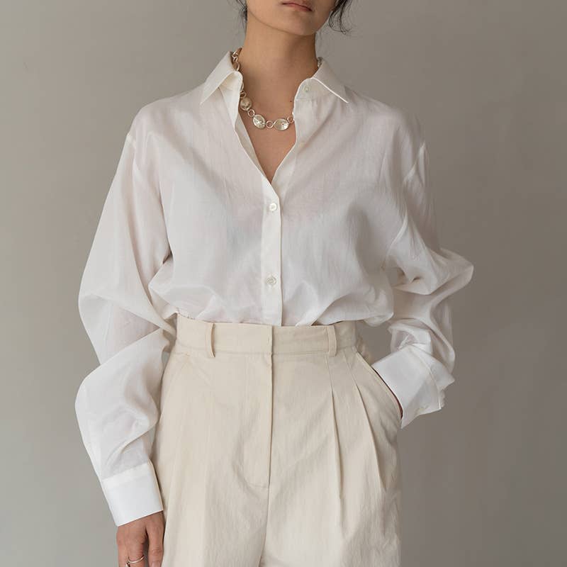 Elegant long-sleeved tencel ice cotton shirt
