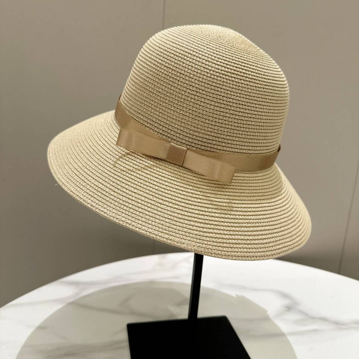 Summer exquisite bow round straw hat_CWAH3500