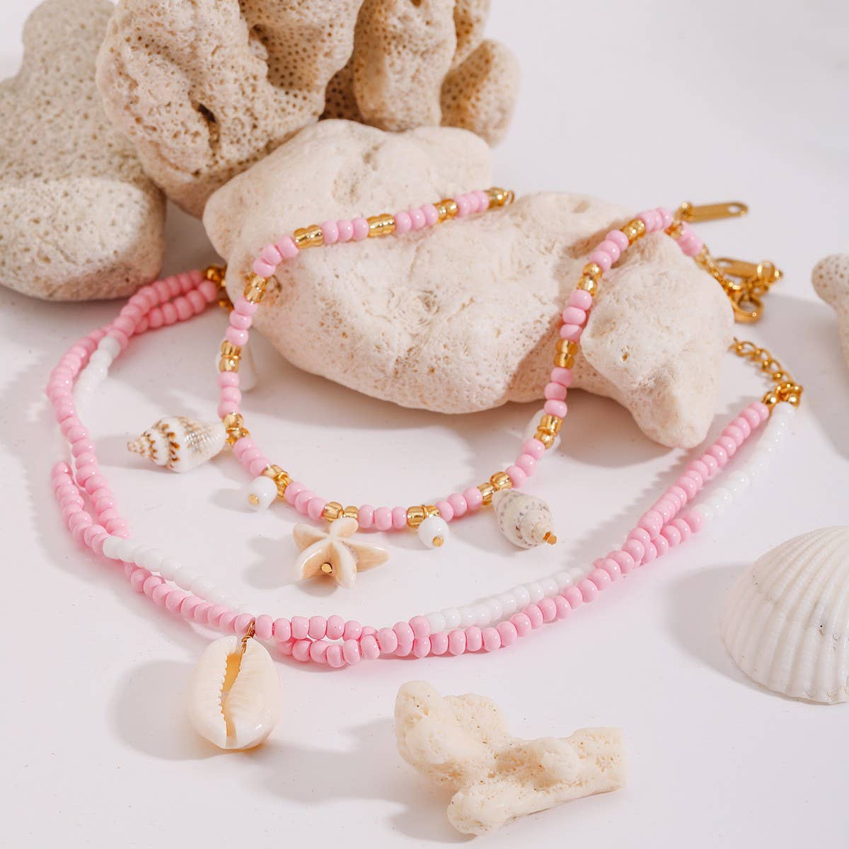 18K Gold Double Layer Shell Anklet, Stainless_CWAJE4701