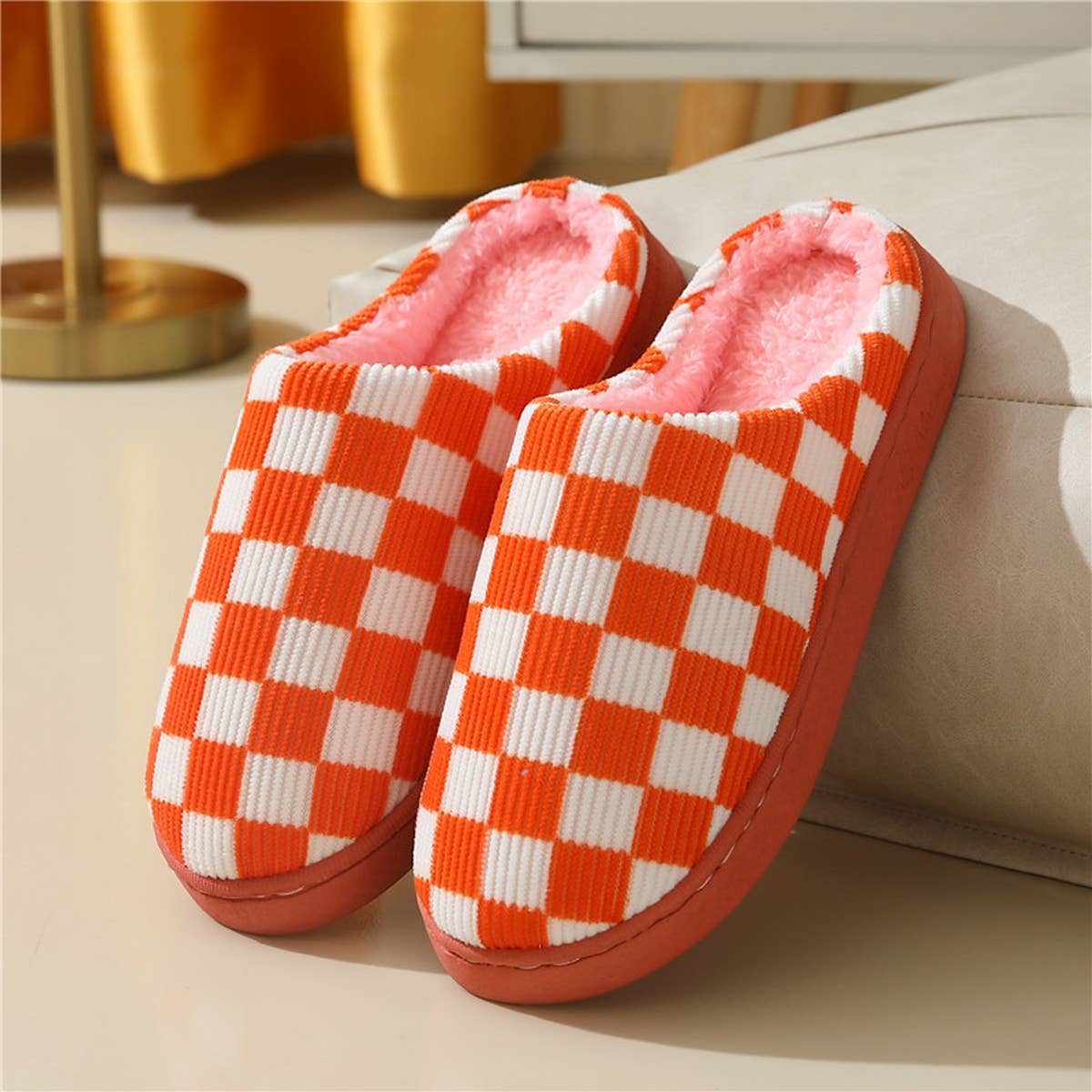 HOUSEHOLD SIMPLE CHECKERED COTTON SLIPPERS_CWSHS0332