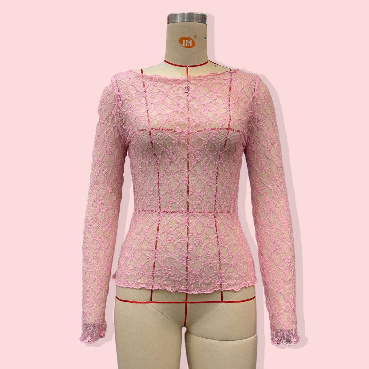 SEMI SHEER MESH LACE T-SHIRT SLIM-FIT CROPPED TOP