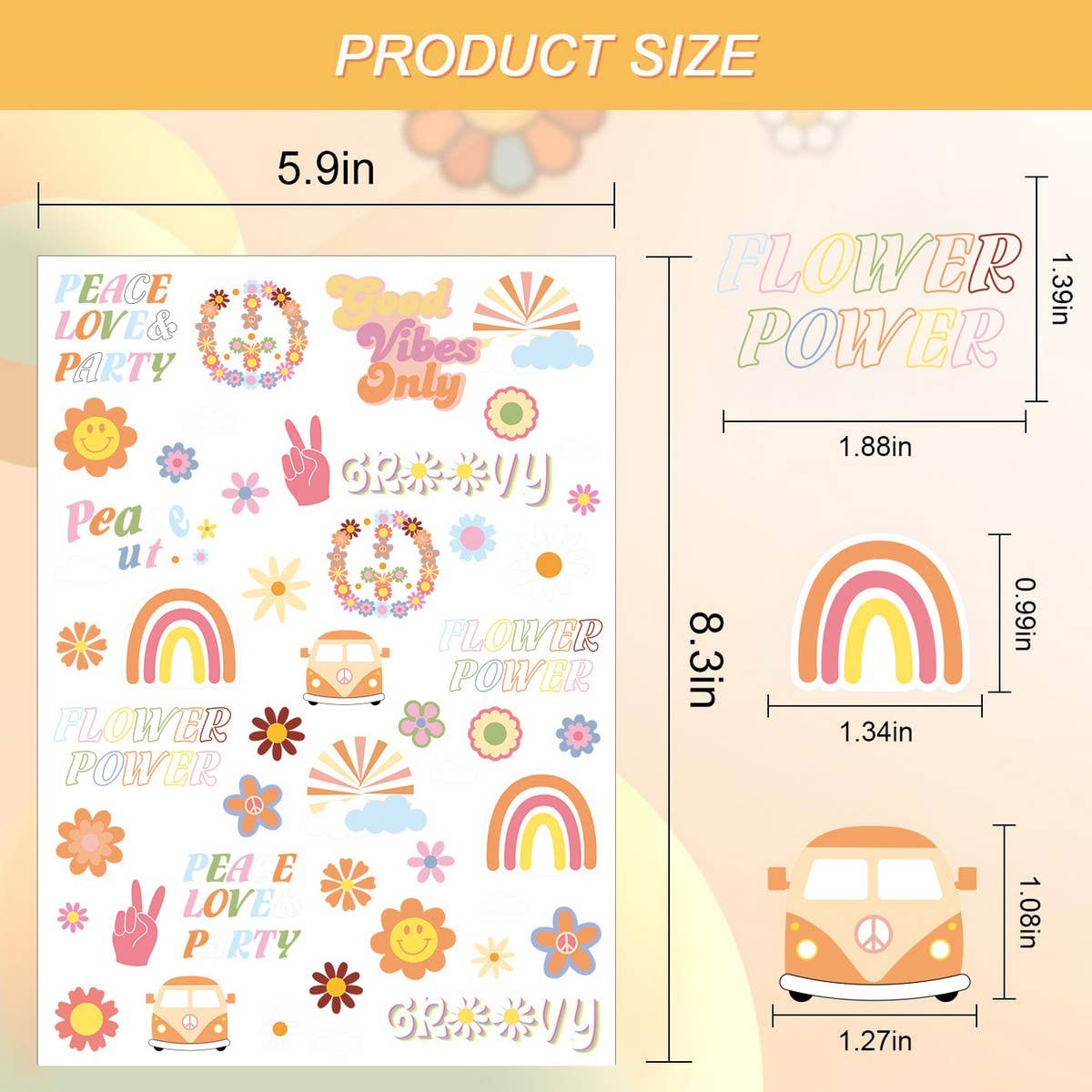 Kids Waterproof Peace Love Rainbow Face Tattoos