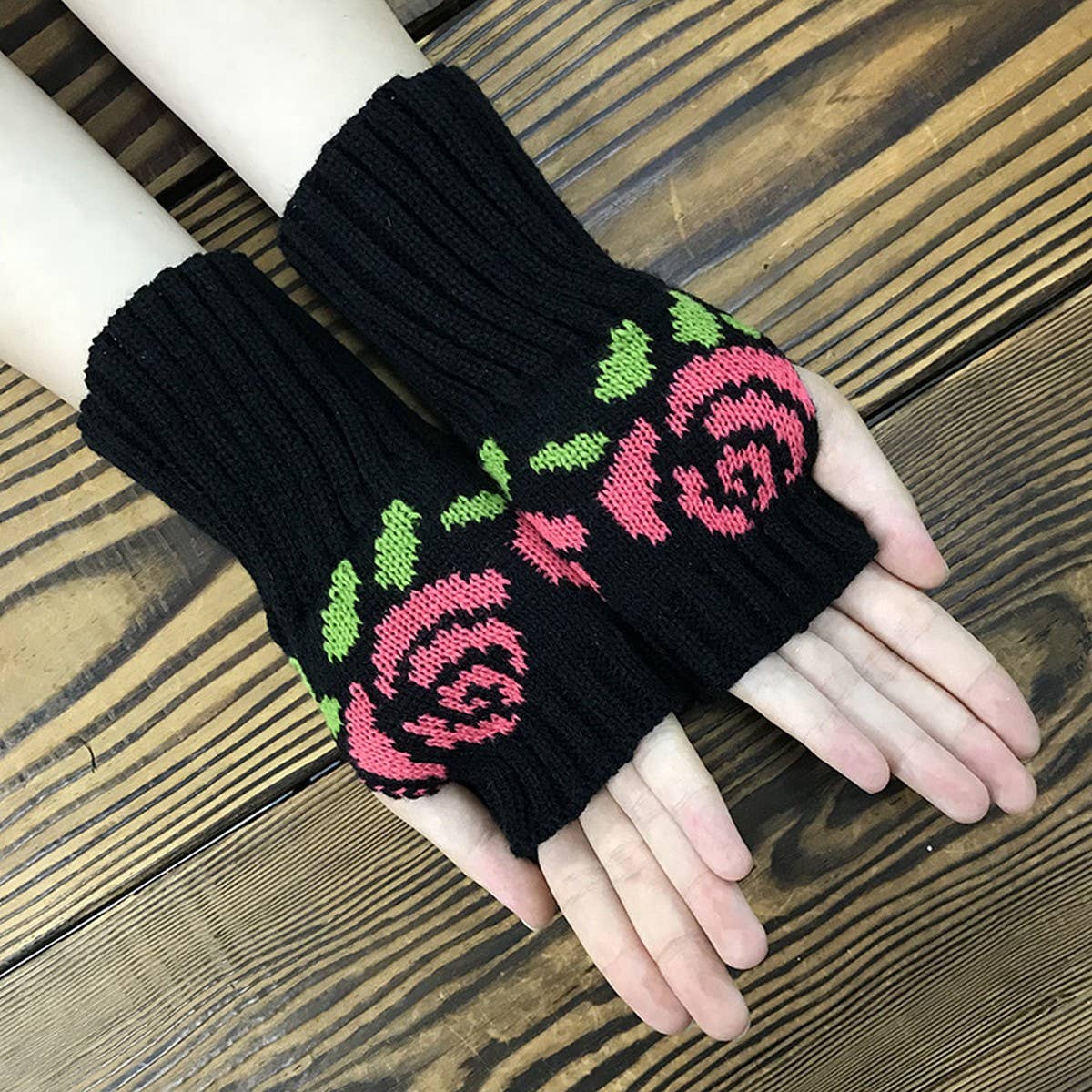 SHORT ROSE KNITTED HALF-FINGER GLOVES