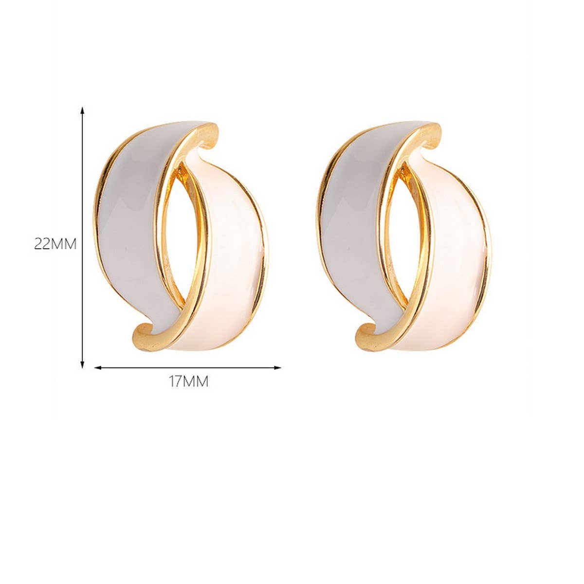 ENAMEL SILVER NEEDLE C-SHAPED EARRINGS