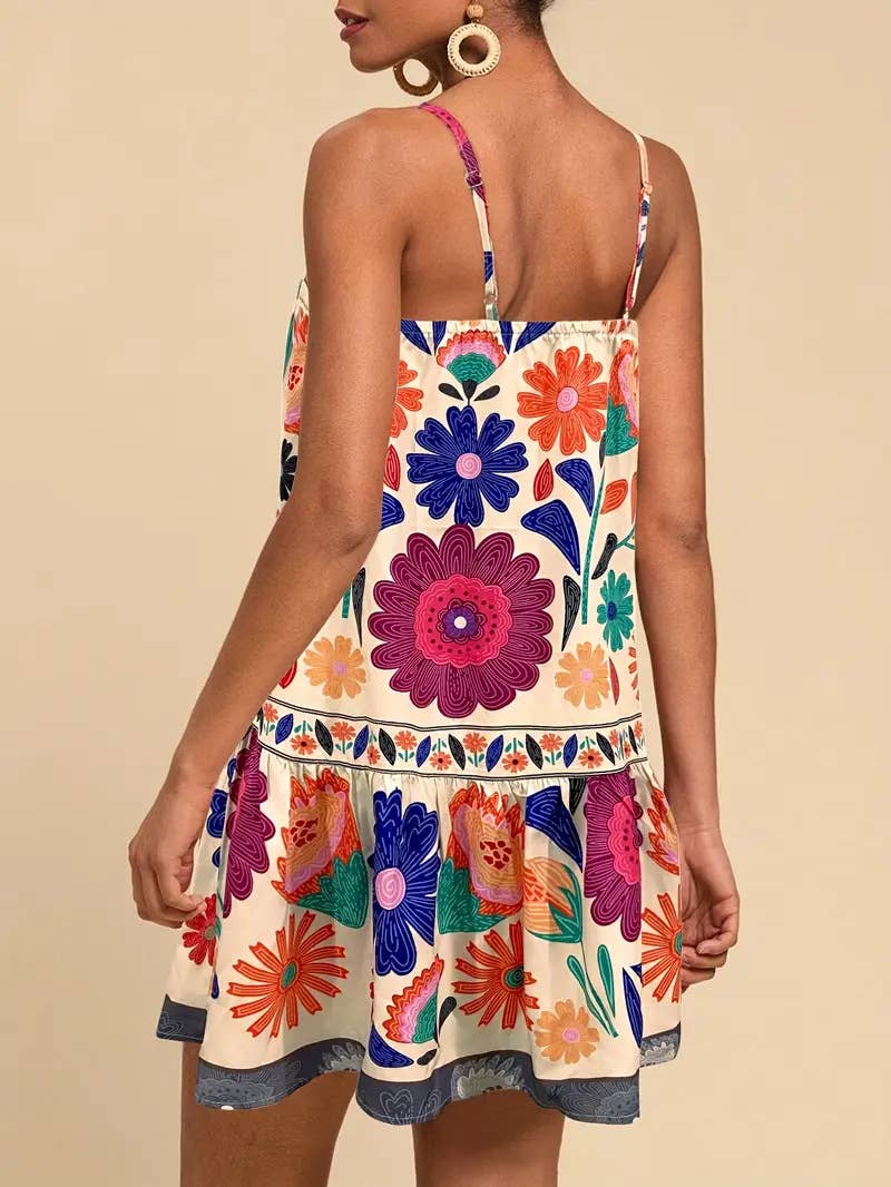 Fashion digital printed sunflower halter dress