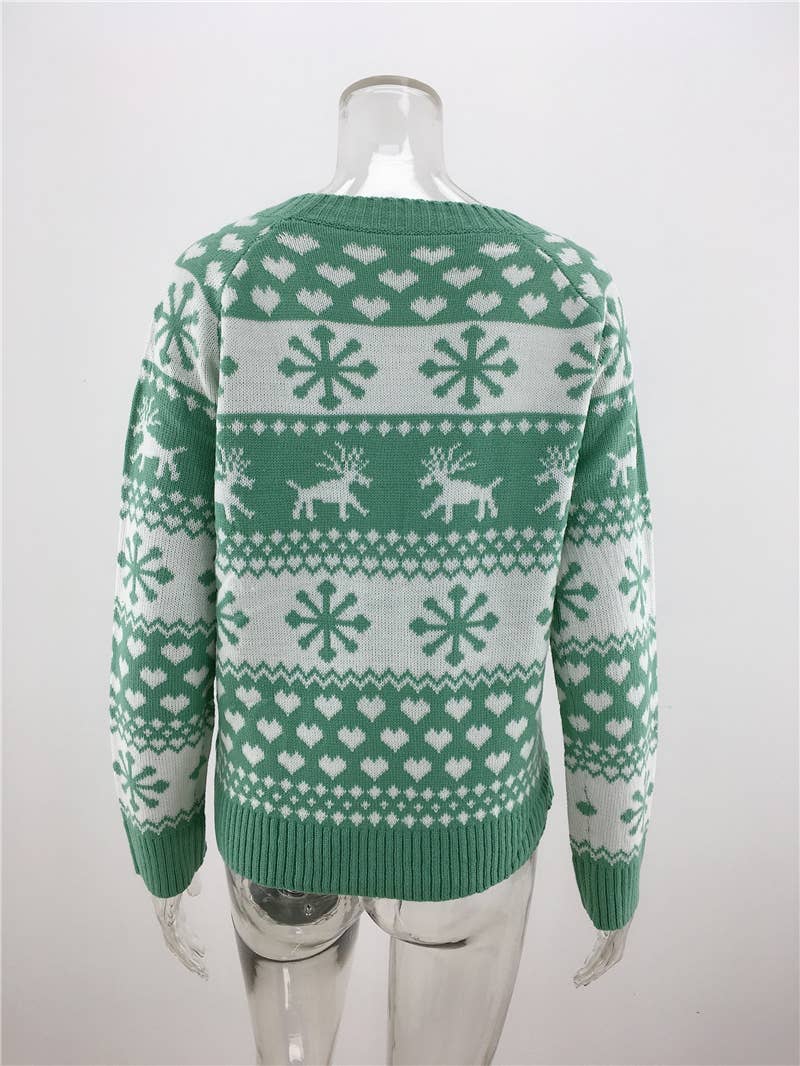 KNIT CREW NECK CHRISTMAS SNOWFLAKE PULLOVER