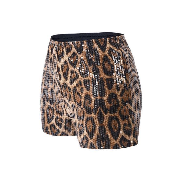 Leopard-print elastic tight-waisted hot pants