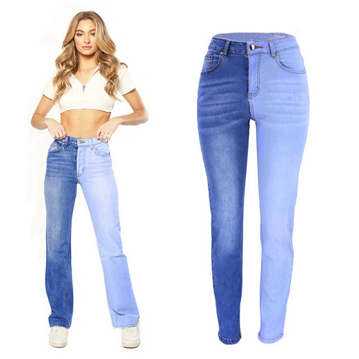 WOMENS FASHIONABLE SPLICING STRAIGHT LEG JEANS_CWJP0167