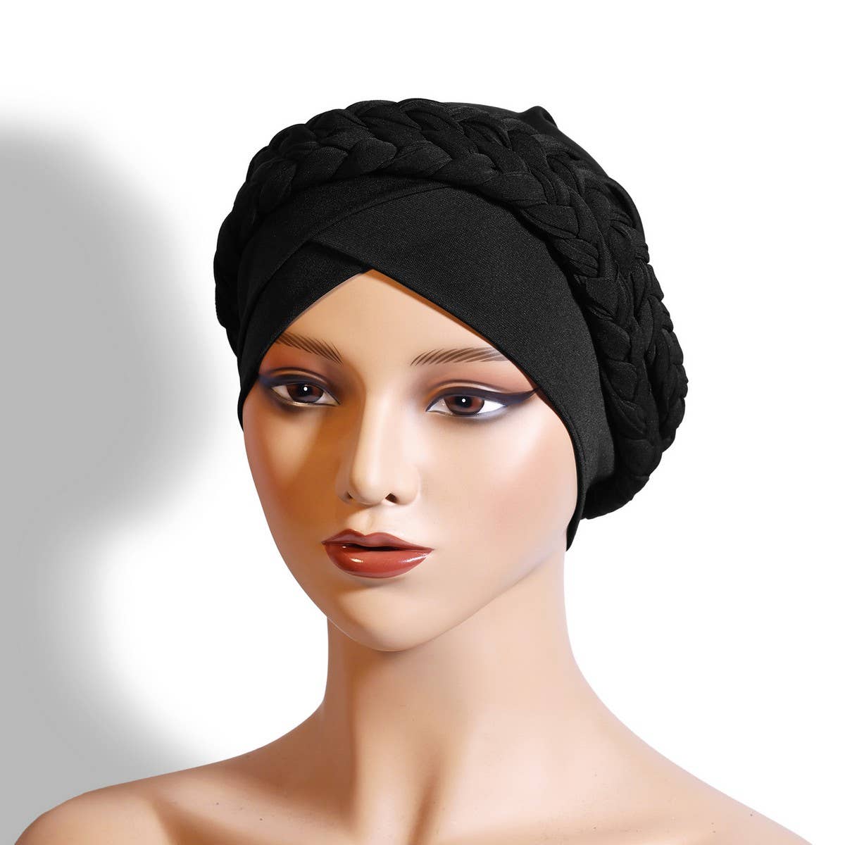 TWO MILK SILK SOLID COLOR BRAIDED HEADSCARF HAT