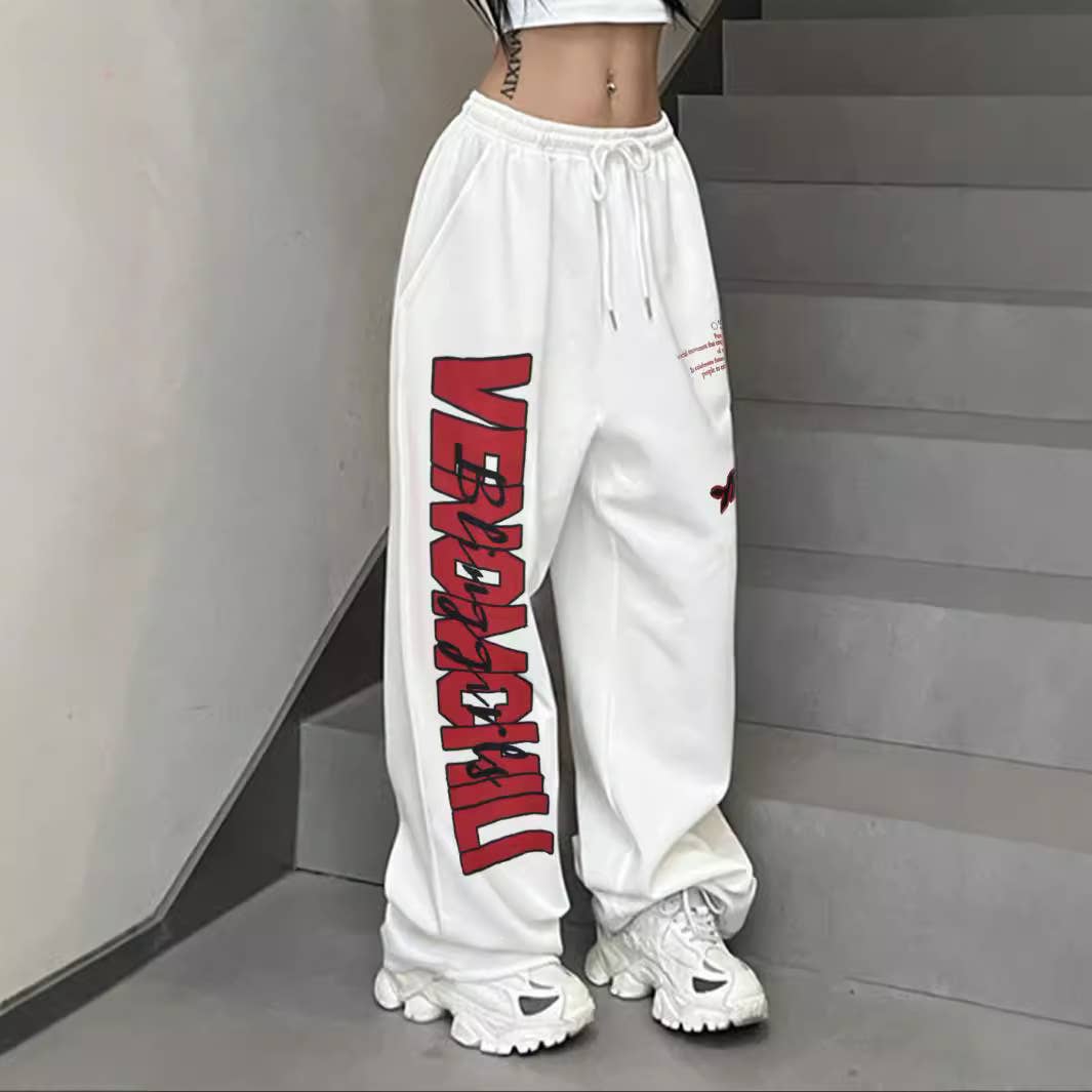SPORT LOOSE FLEECE LARGE PRINT WIDE-LEG TROUSERS