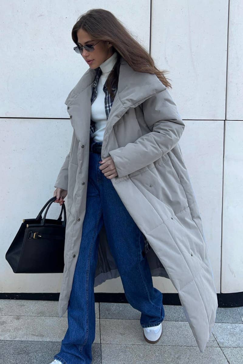 CWOCO0369_STAND COLLAR LONG SLEEVE LONG COTTON-PADDED COAT