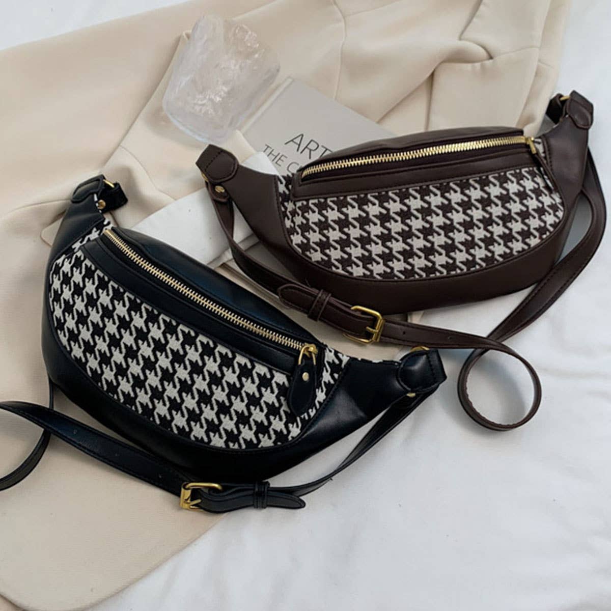 HOUNDSTOOTH FANNY BELT BAG,CROSSBODY BAG_CWAB0915