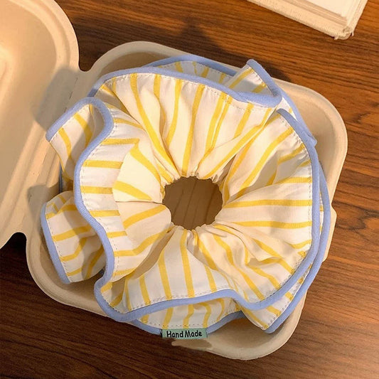 Yellow Stripe Oversized Scrunchie Hair Tie_CWAHA5505