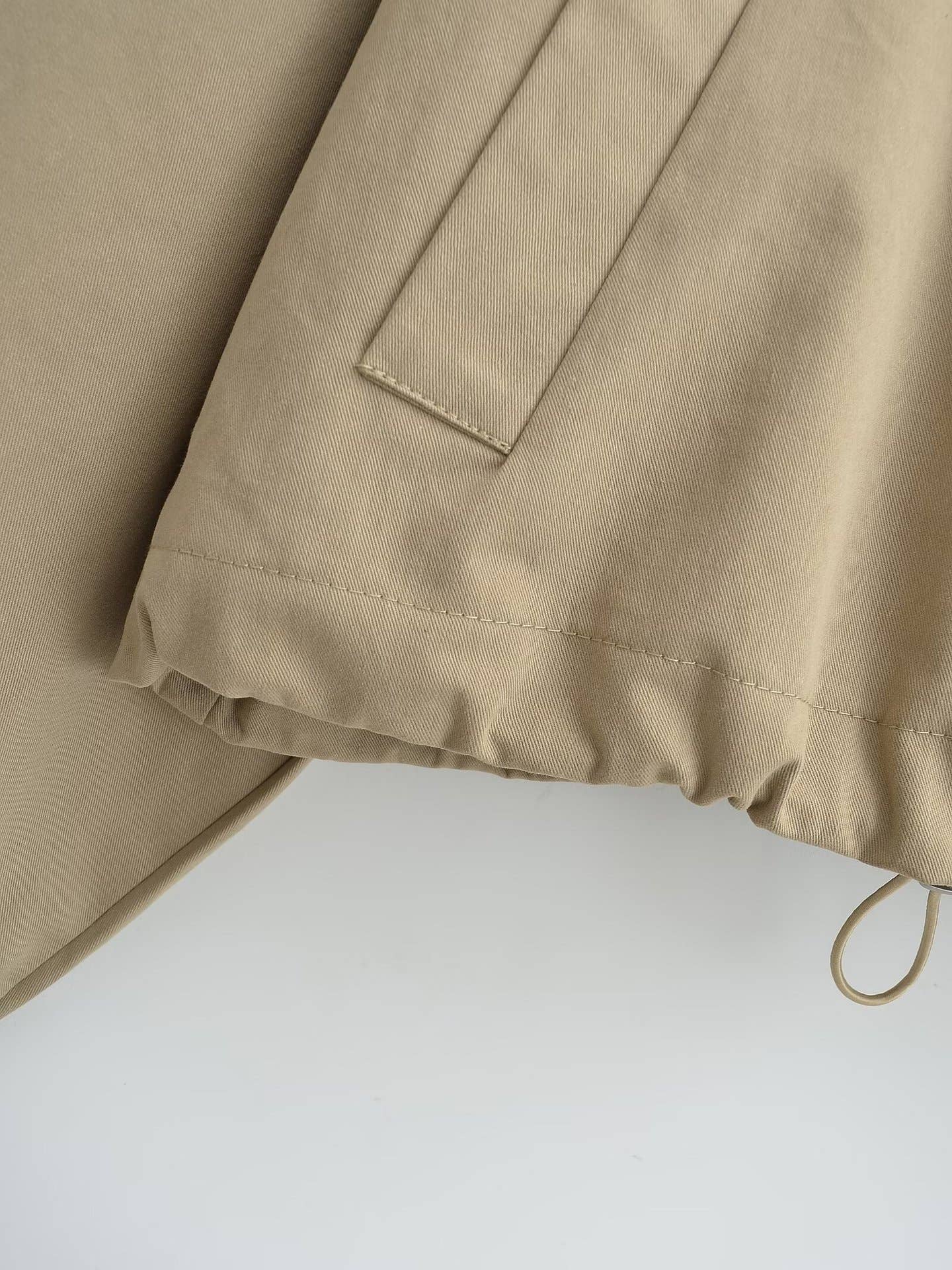 Stand-up collar zipper waist-cinching jacket