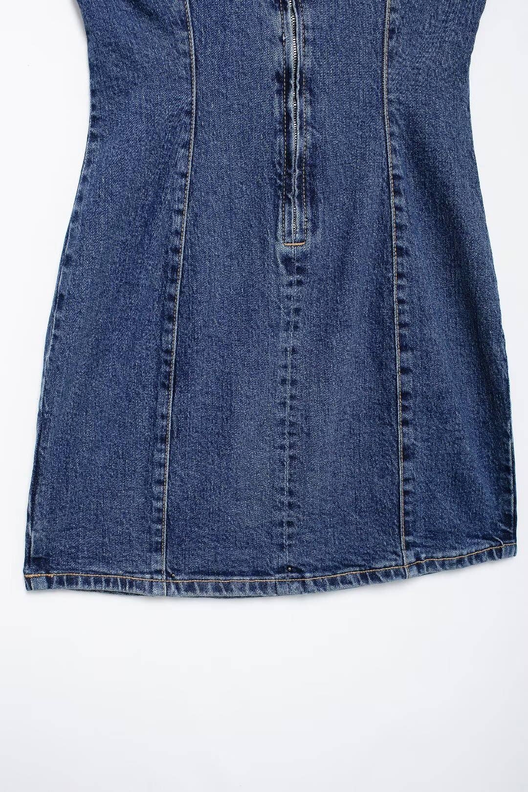 Round-neck versatile short denim dress