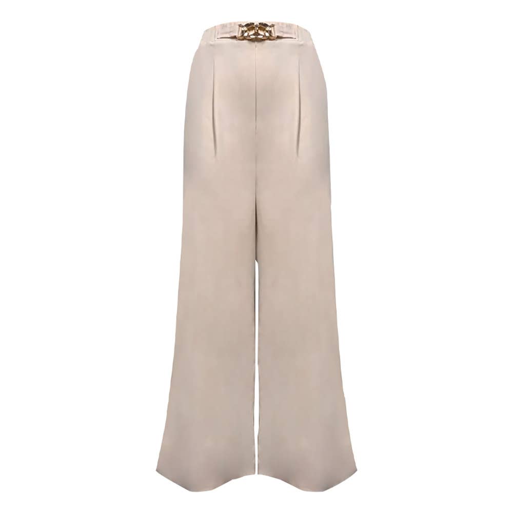 Wide Leg Pants with Half Elastic Waist