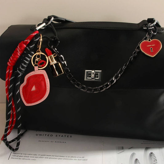 Lip Heart Charm with Mirror Keychain Bag Decor