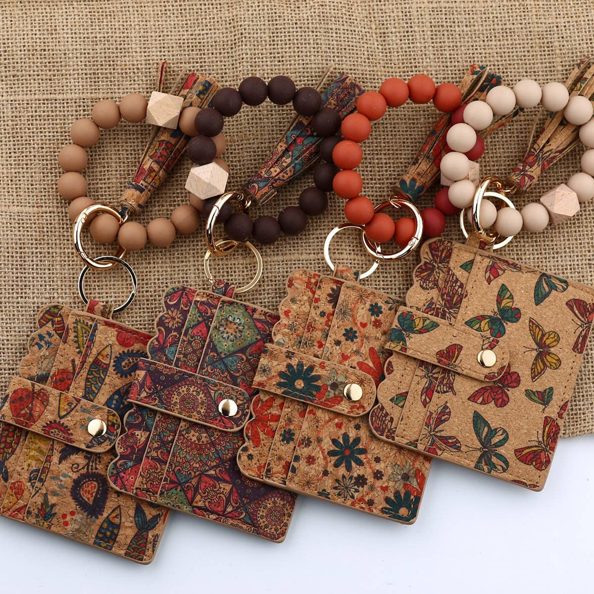 Silicone Bead Keychain Cork Card Wallet with Print_CWAB4951