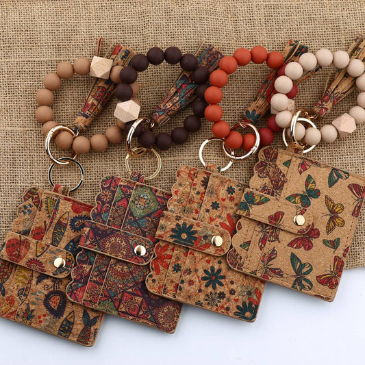 Silicone Bead Keychain Cork Card Wallet with Print_CWAB4951