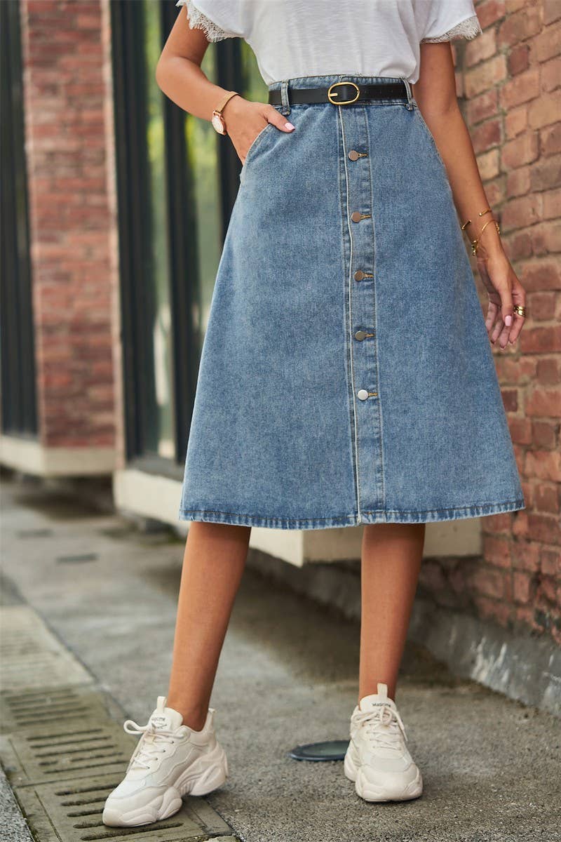 CWJSK00228_WASHED DENIM BUTTON-DOWN SKIRT