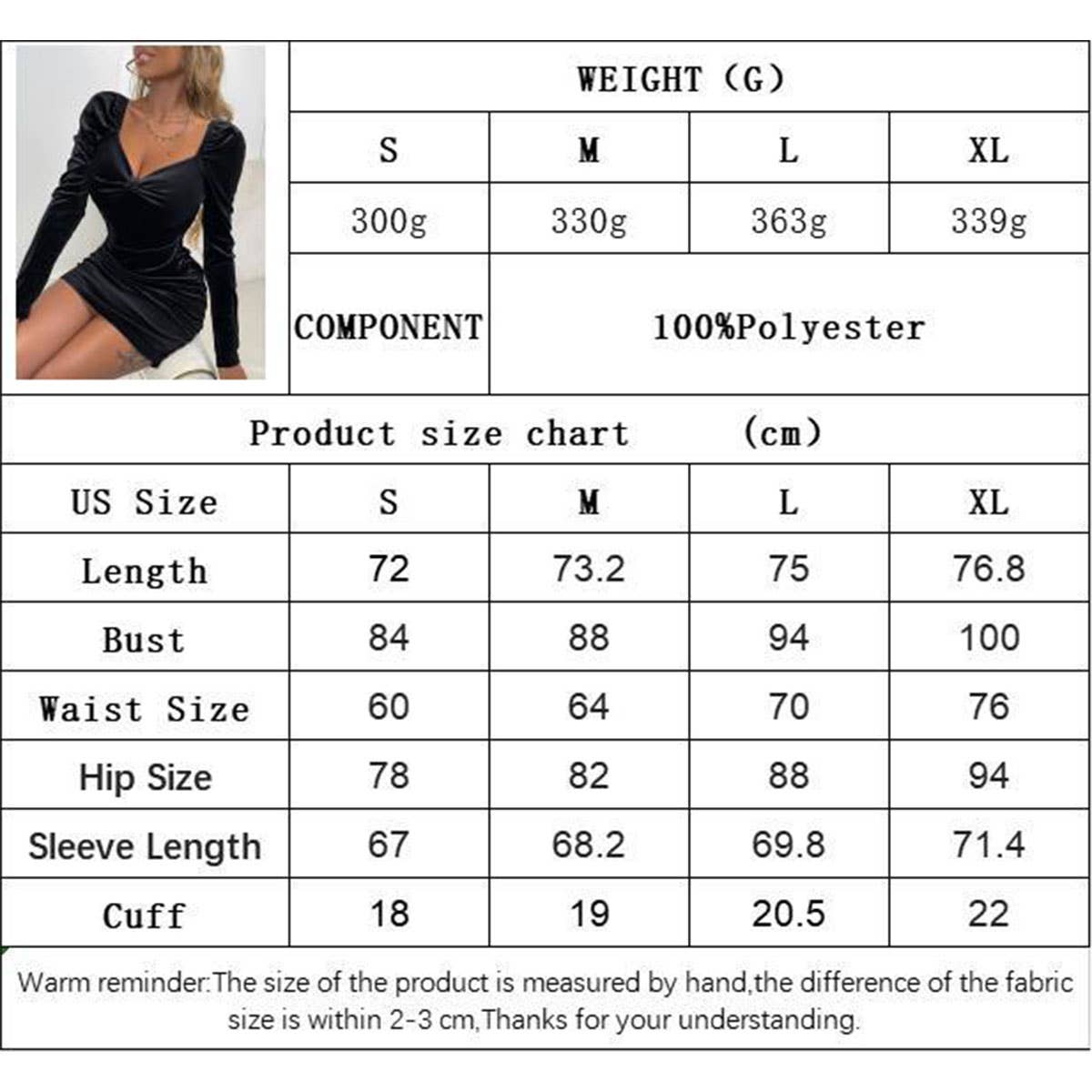 Sexy long-sleeved velvet dress with hip wrap