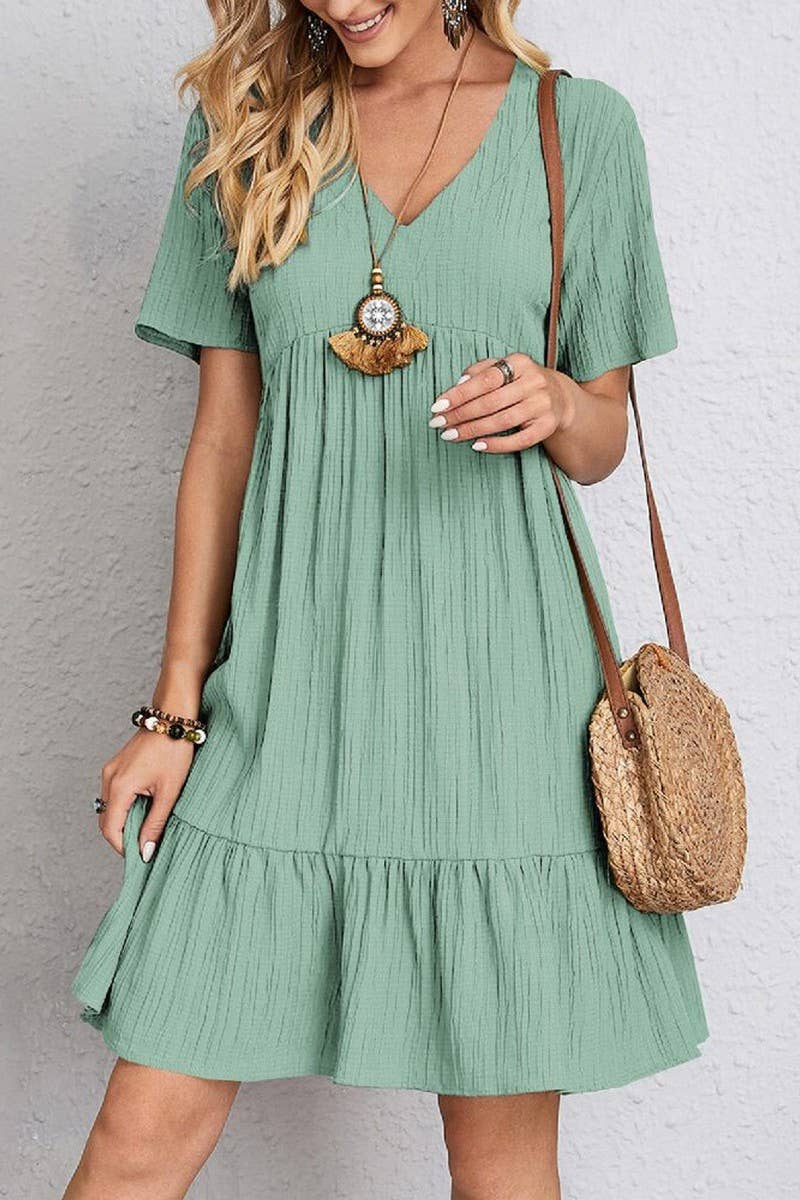 CWDSD10601_SUMMER LOOSE CASUAL SHORT-SLEEVED WAIST DRESS