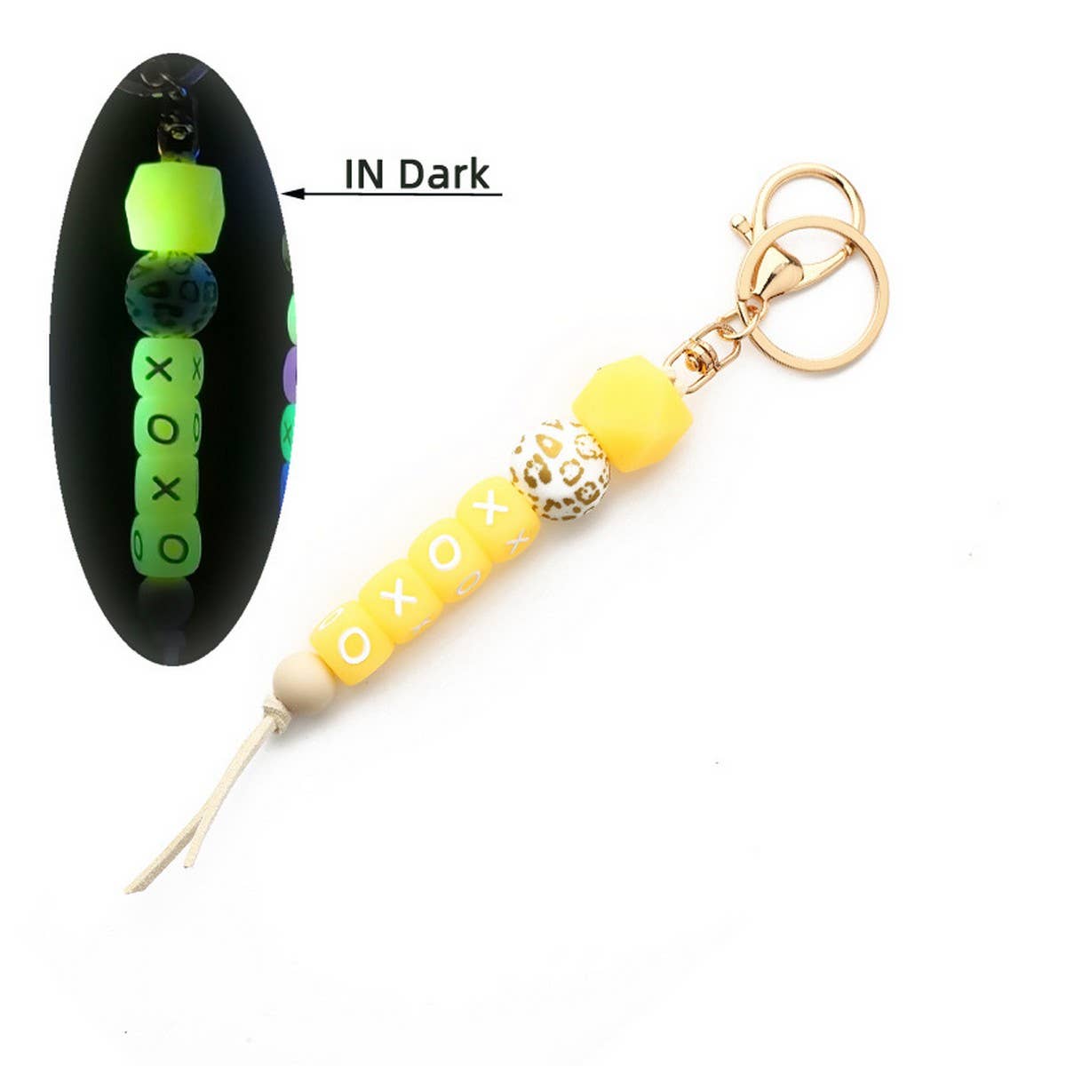 Glow Bead Bracelet Neon Silicone Wristlet Keychain_CWAB5095