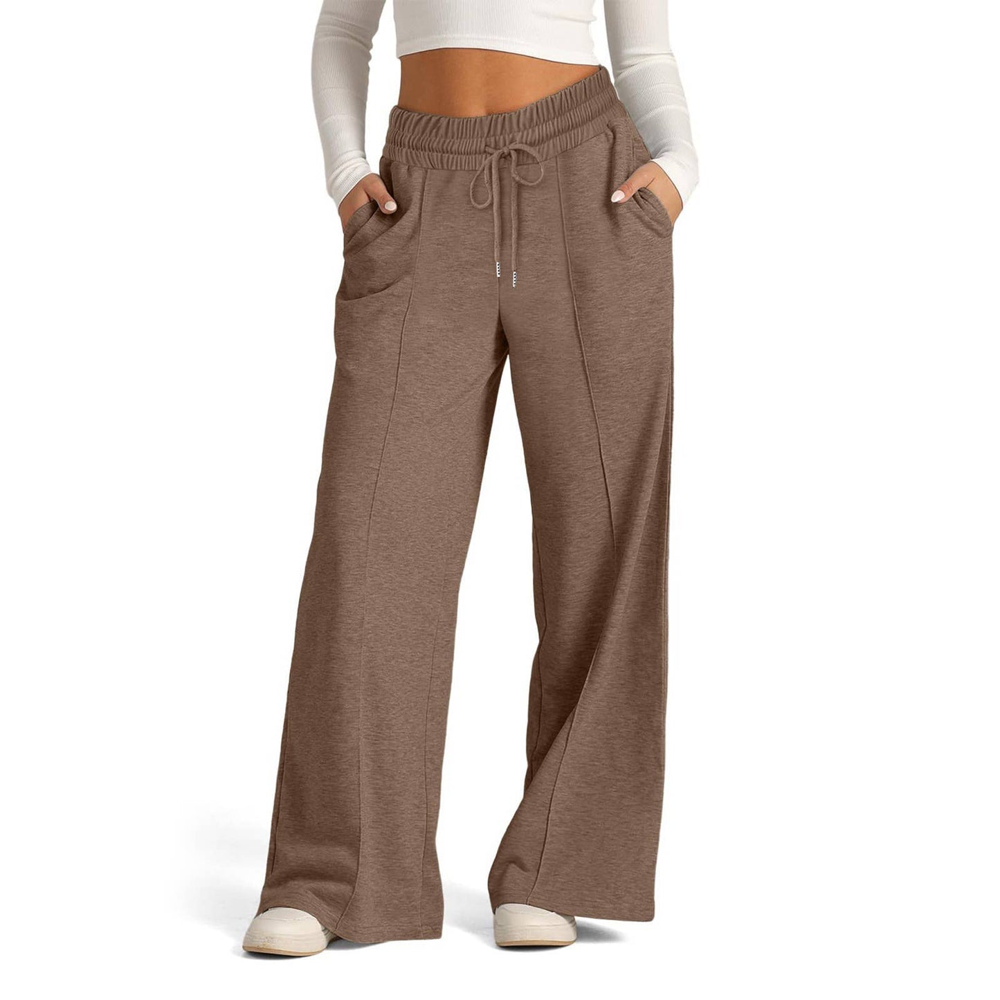 TETHERED SOLID COLOR WAIST FASHION WIDE LEG PANTS