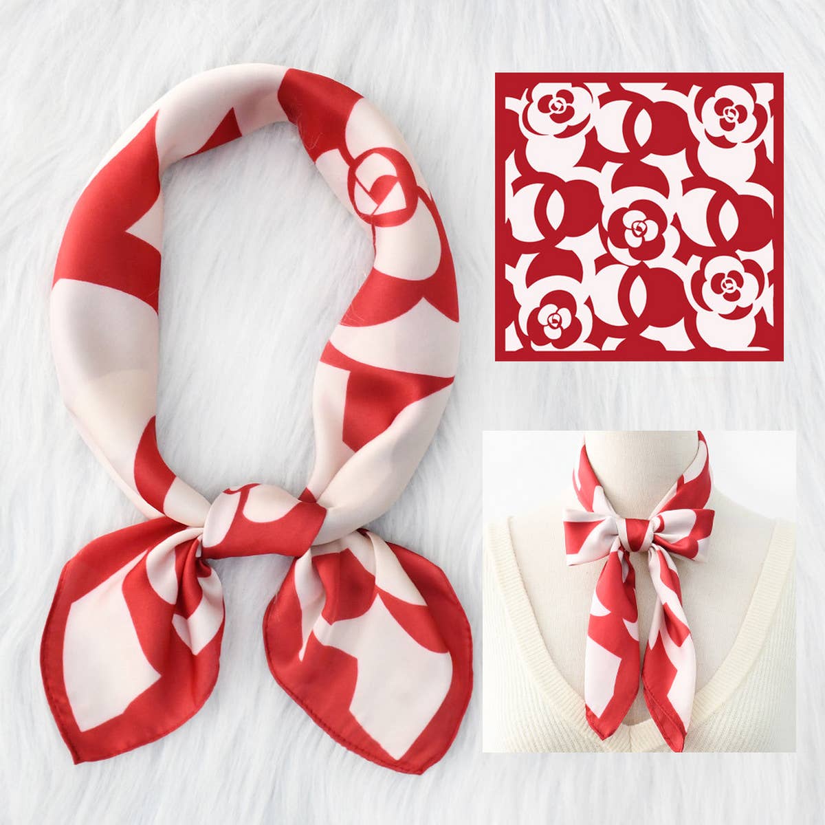 Floral Satin Scarf for Commuting & Sun Protection