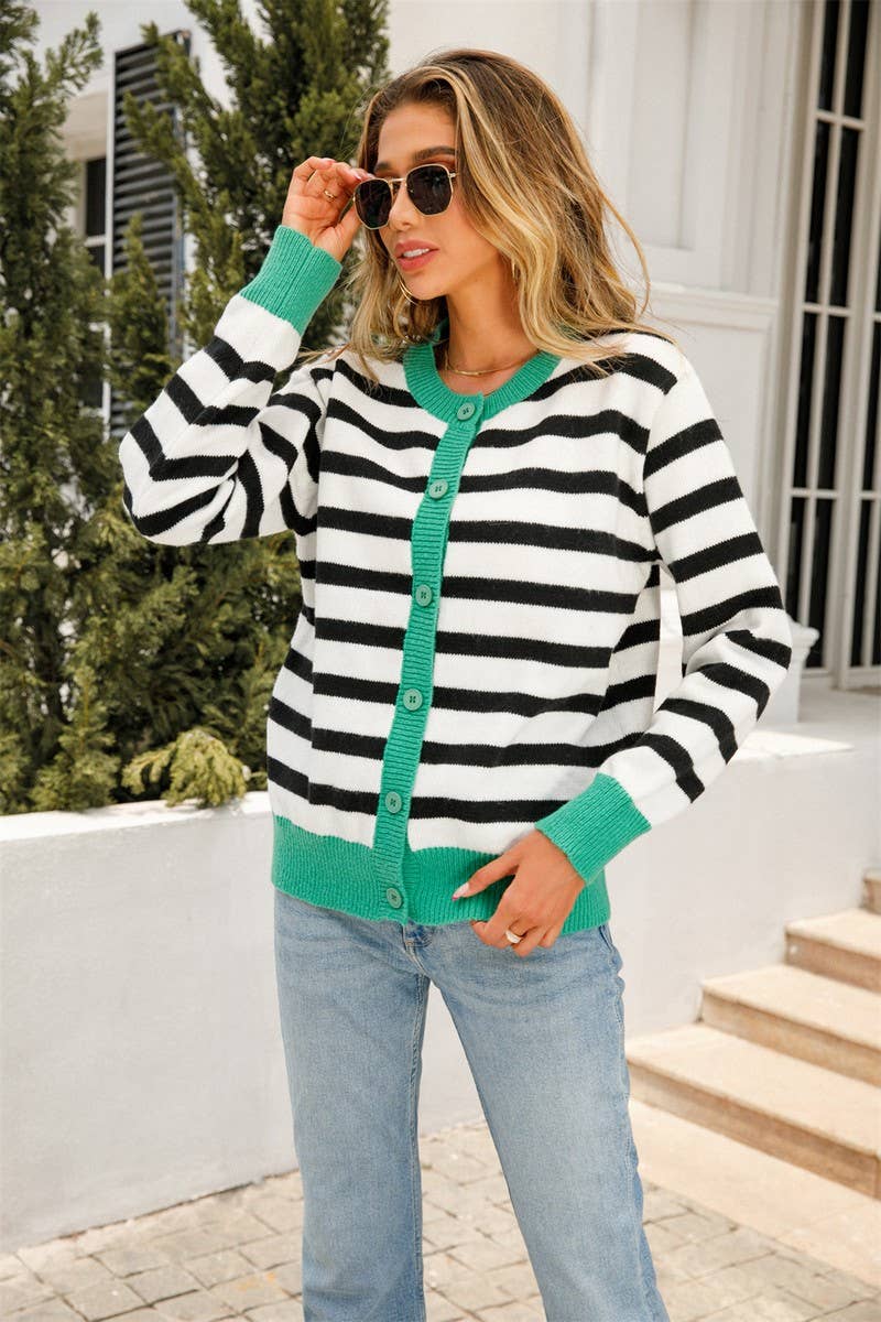 CWOCAL0510_Button Down Sleeve  V-Neck Cardigan Sweater