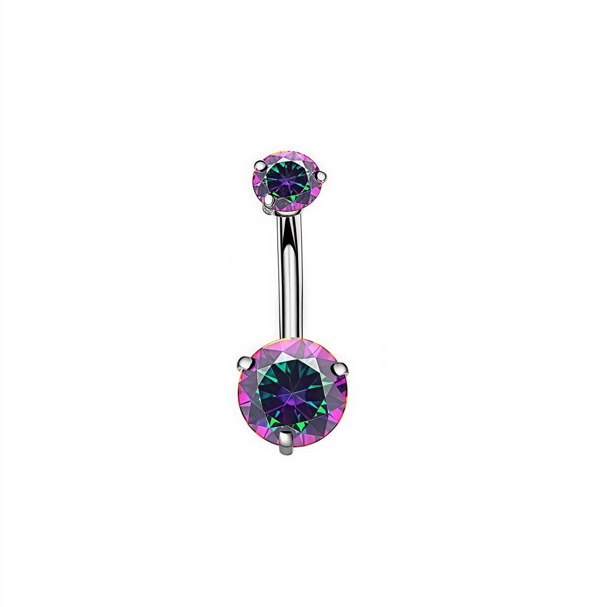 Round CZ 3-Prong Stainless Steel Navel Ring