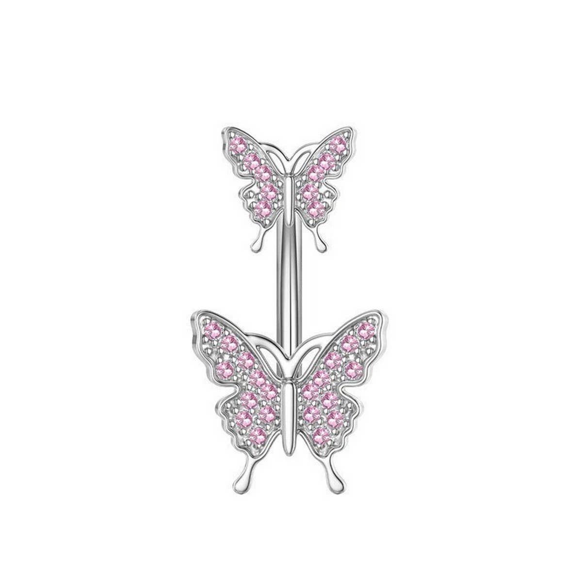 Double Butterfly CZ Belly Ring Hypoallergenic