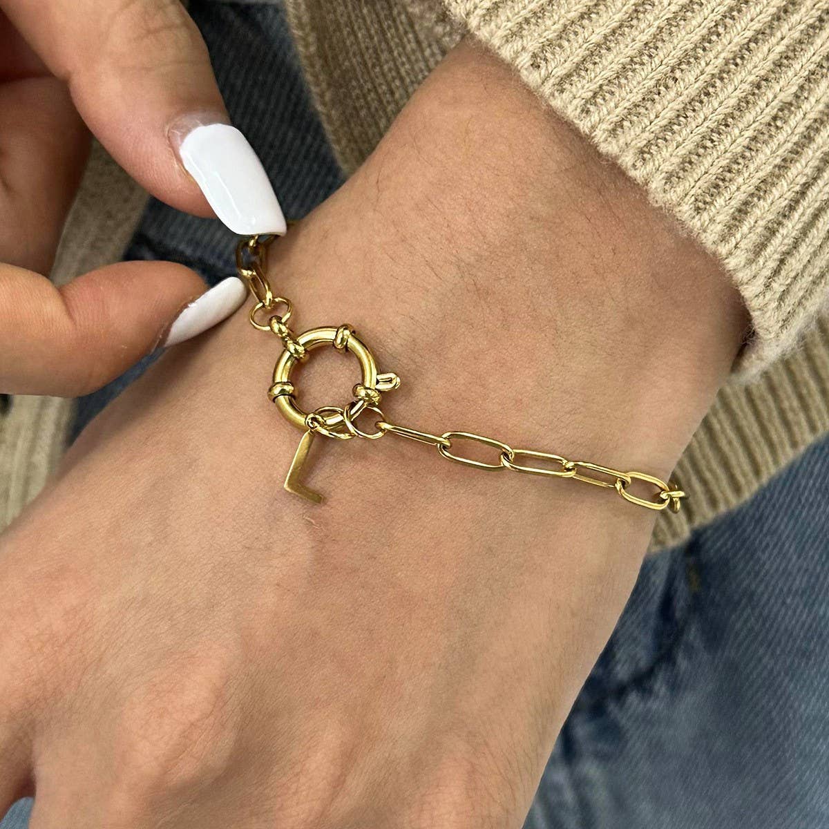 Durable 18K Gold Letter O-Link Chain Bracelet