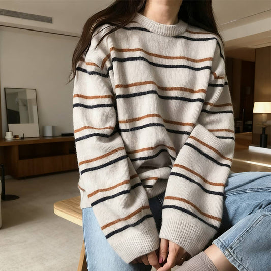 Laid-back pullover striped knitted sweater