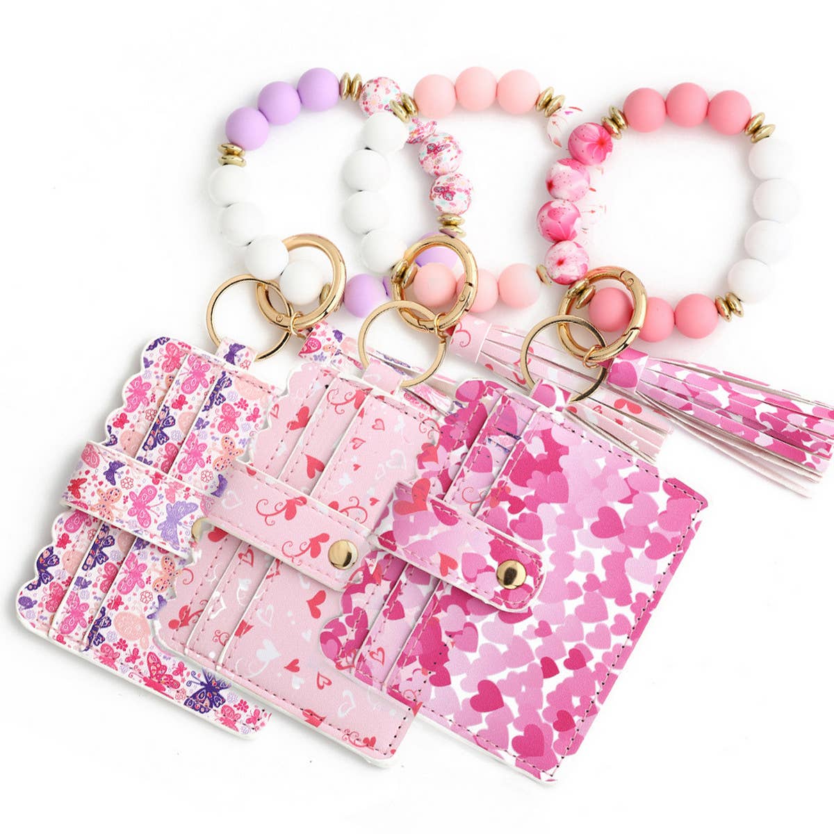 HEART PRINT BRACELET CARD HOLDER KEYCHAIN