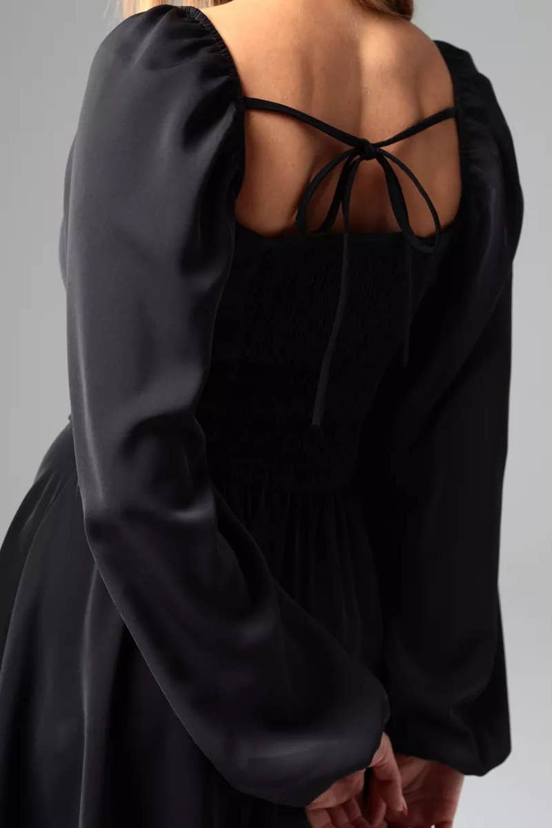 CWDSD8401_FLORAL PUFF SLEEVE TIE WAIST LINED MIDI DRESS