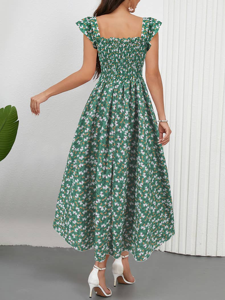 A-Line Dress with Puff Sleeves and Square Neck