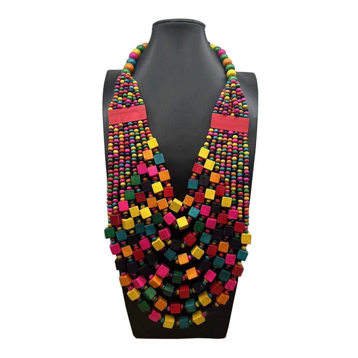 COLORFUL SQUARE WOOD MULTI-LAYER NECKLACE
