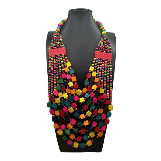COLORFUL SQUARE WOOD MULTI-LAYER NECKLACE