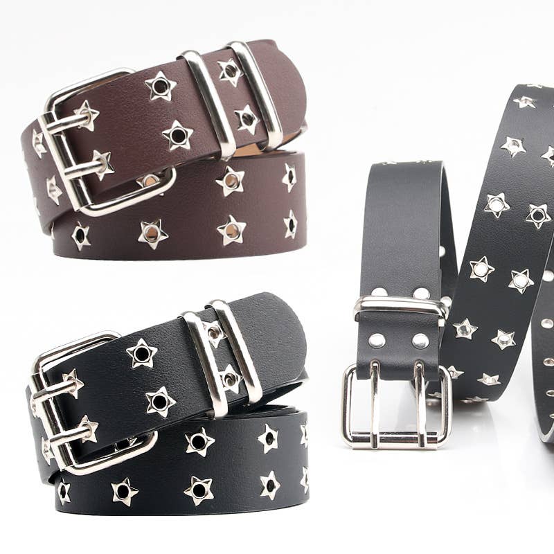 Punk style star-shaped double exhaust hole belt