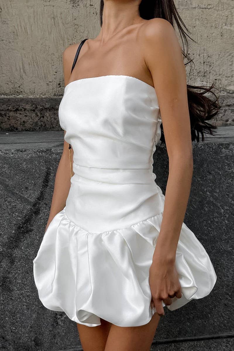 CWDTD0400_WHITE SLIM FIT BUD TUBE TOP SHORT DRESS