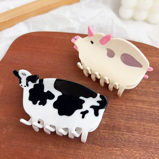 Fun Animal Patchwork Hair Claw - Cute Pig Cow Clip_CWAHA1493