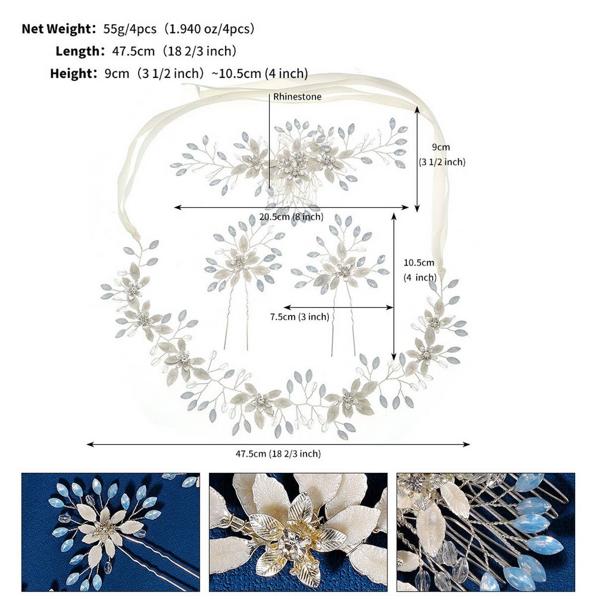 WEDDING DRESS BRIDAL HEADDRESS THREE PIECE SET