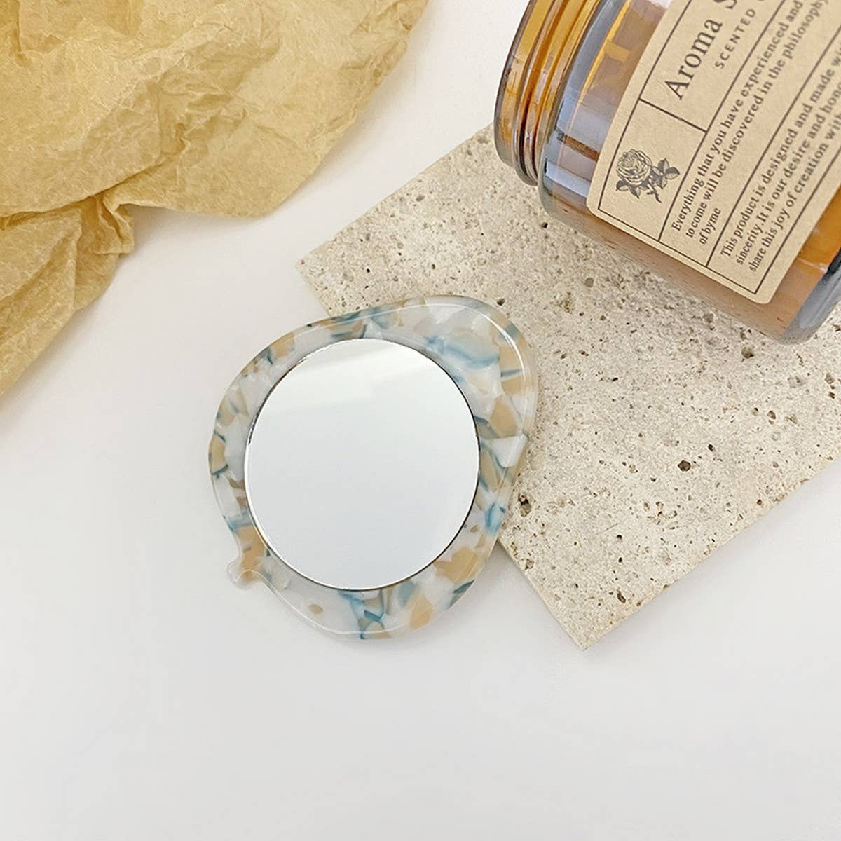 Compact Acetate Leaf-Shaped Makeup Mirror