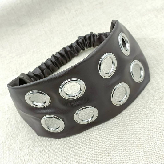 PU Leather Wide Punk Headwrap with Metal Studs_CWAHA6308