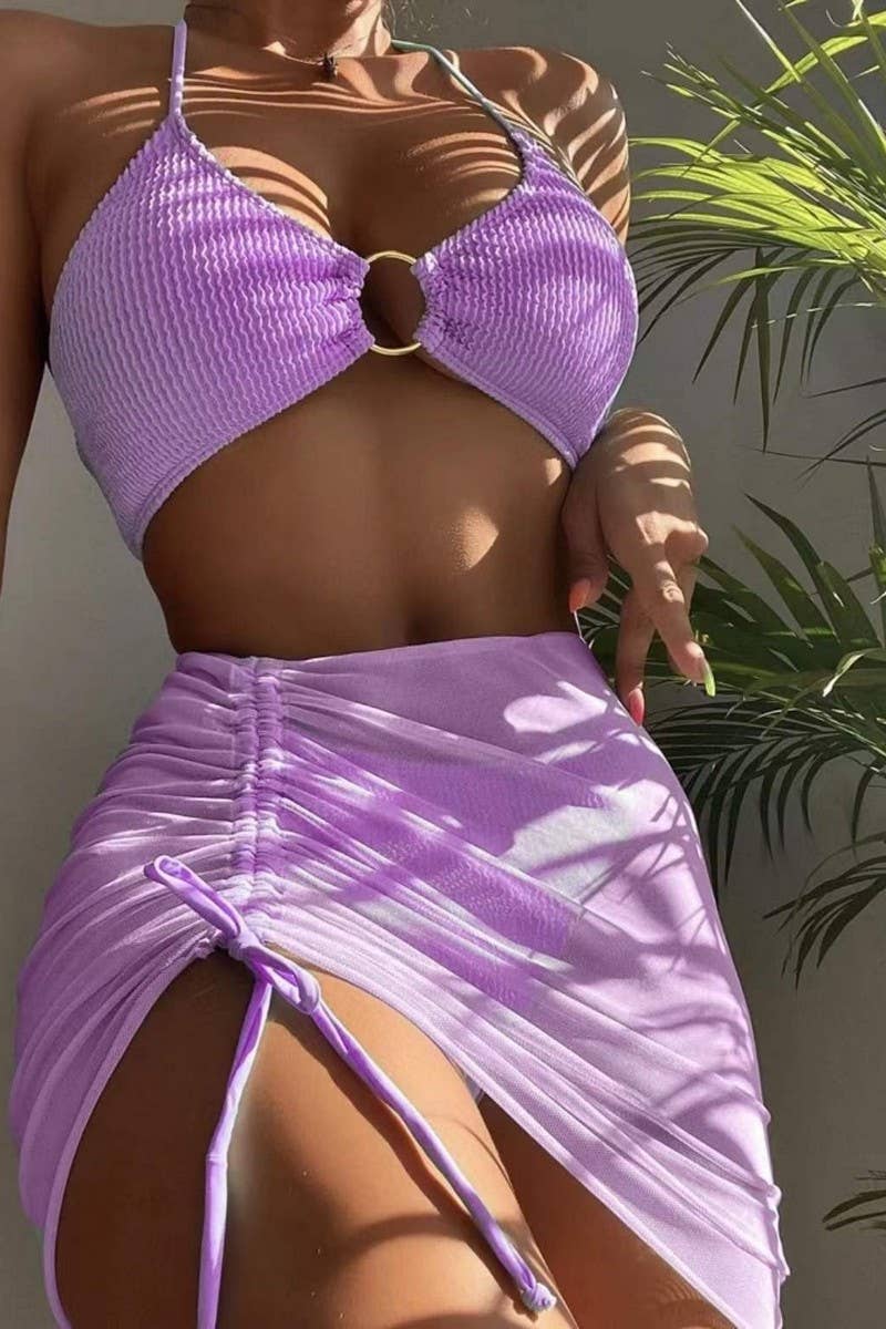 CWMW0884_SHORT SKIRT HALTER NECK SWIMSUIT THREE-PIECE SET