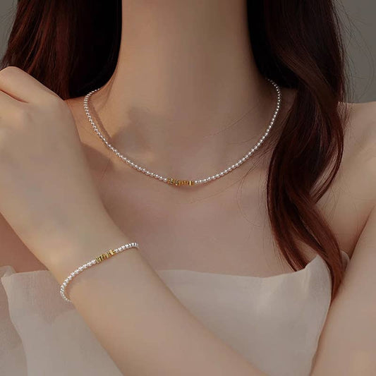 Broken silver beads pearl collarbone chain